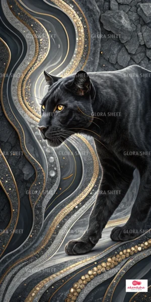 GloraSheet GS01CC003 – Marble design with marble with animal and birds Panther Marble Duo”
